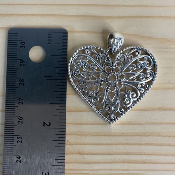 Silver Tone Metal Open Filigree Heart Pendant - Picture 3 of 3